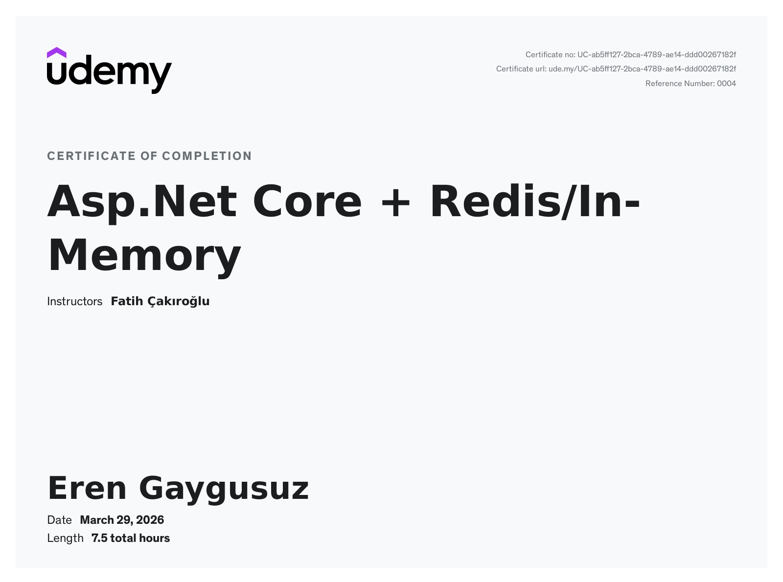 Asp.Net Core + Redis/In-Memory certificate