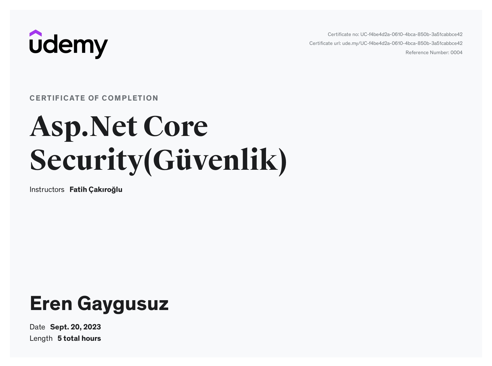 Asp.Net Core Security (Güvenlik) certificate