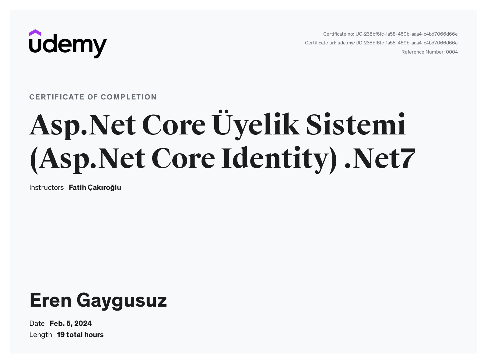 ASP.NET Core Üyelik Sistemi certificate