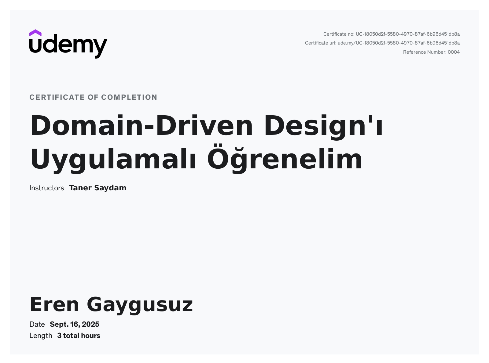 Domain Driven Design certificate
