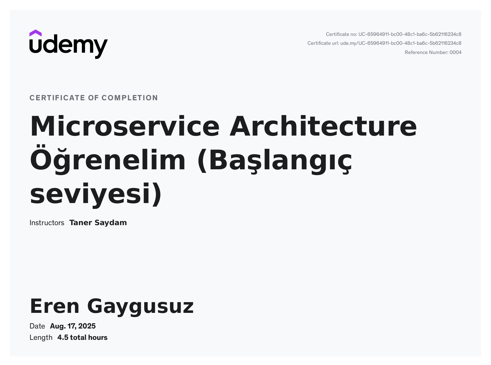 Microservice Architecture certificate