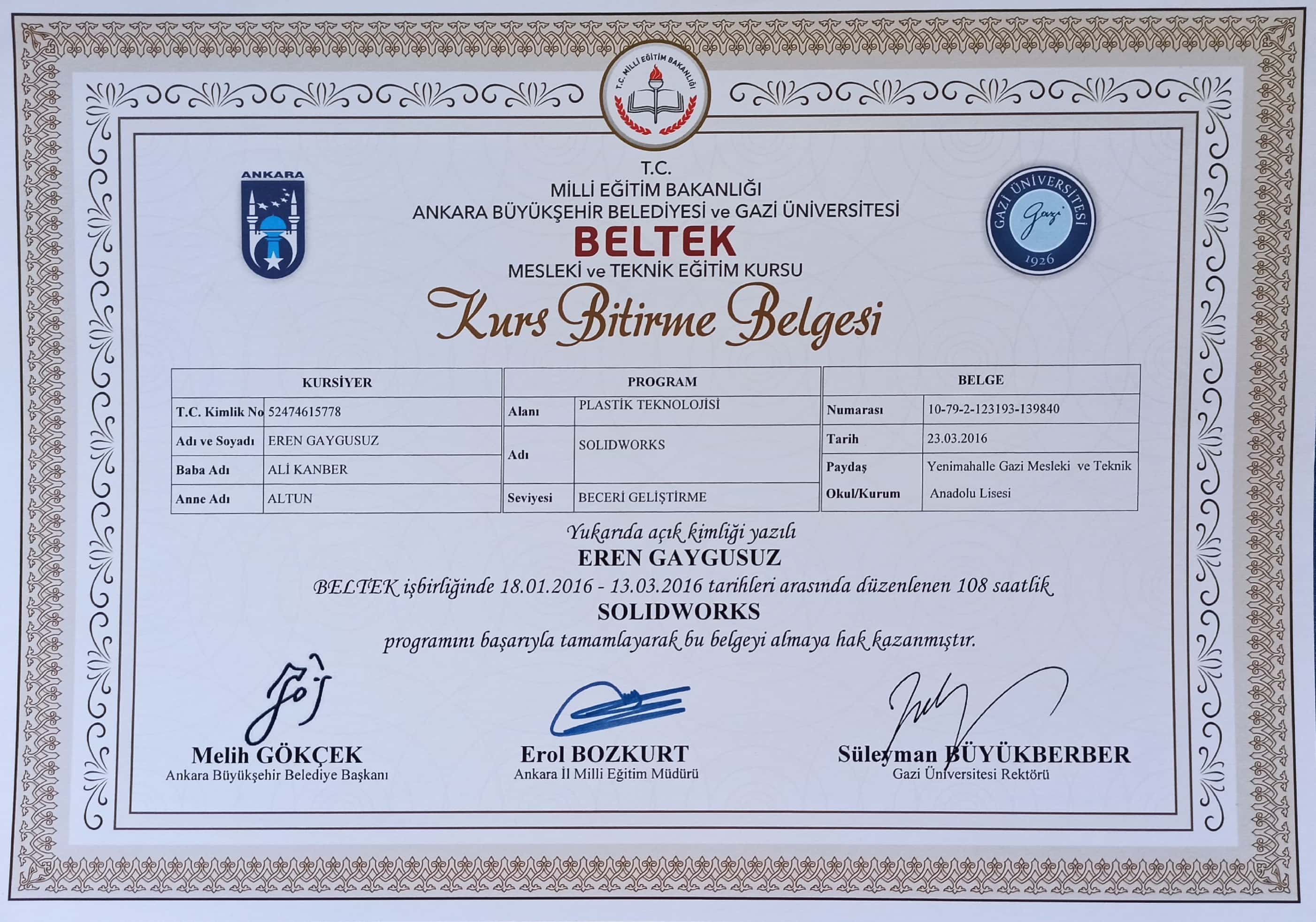 SolidWorks certificate