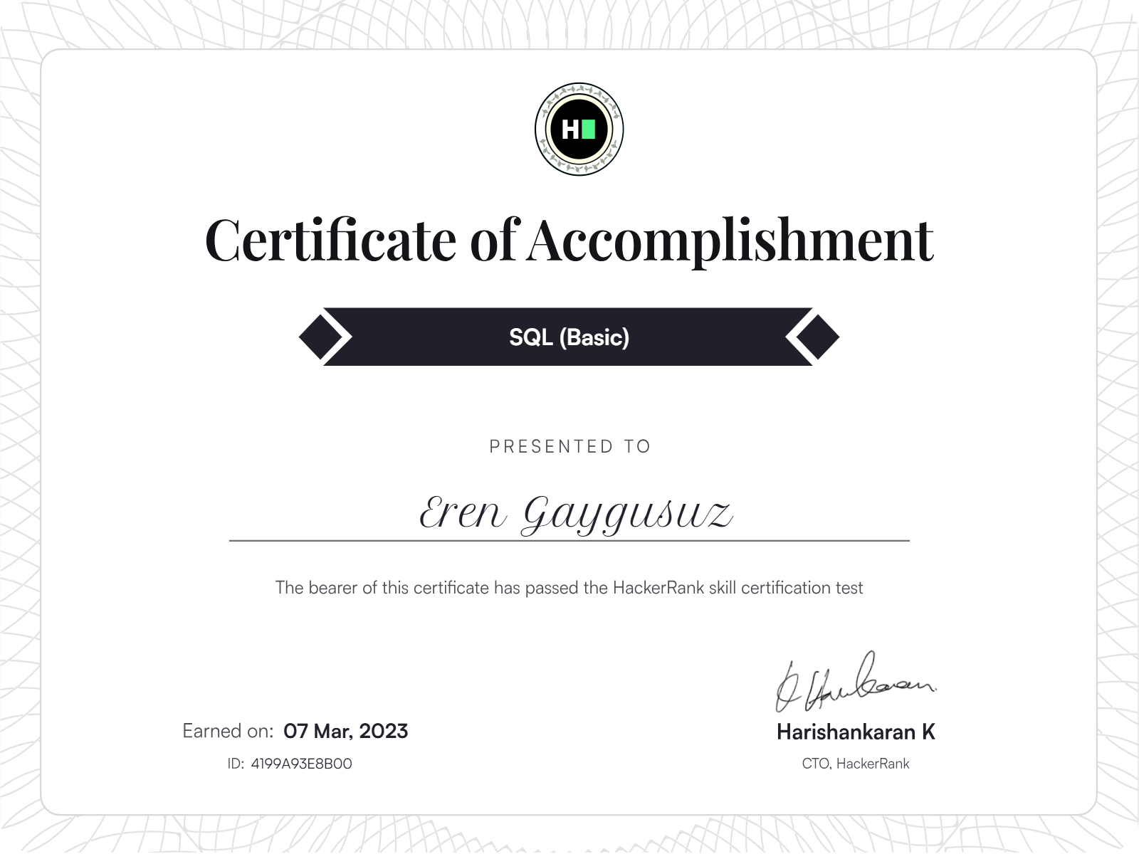 SQL (Basic) certificate