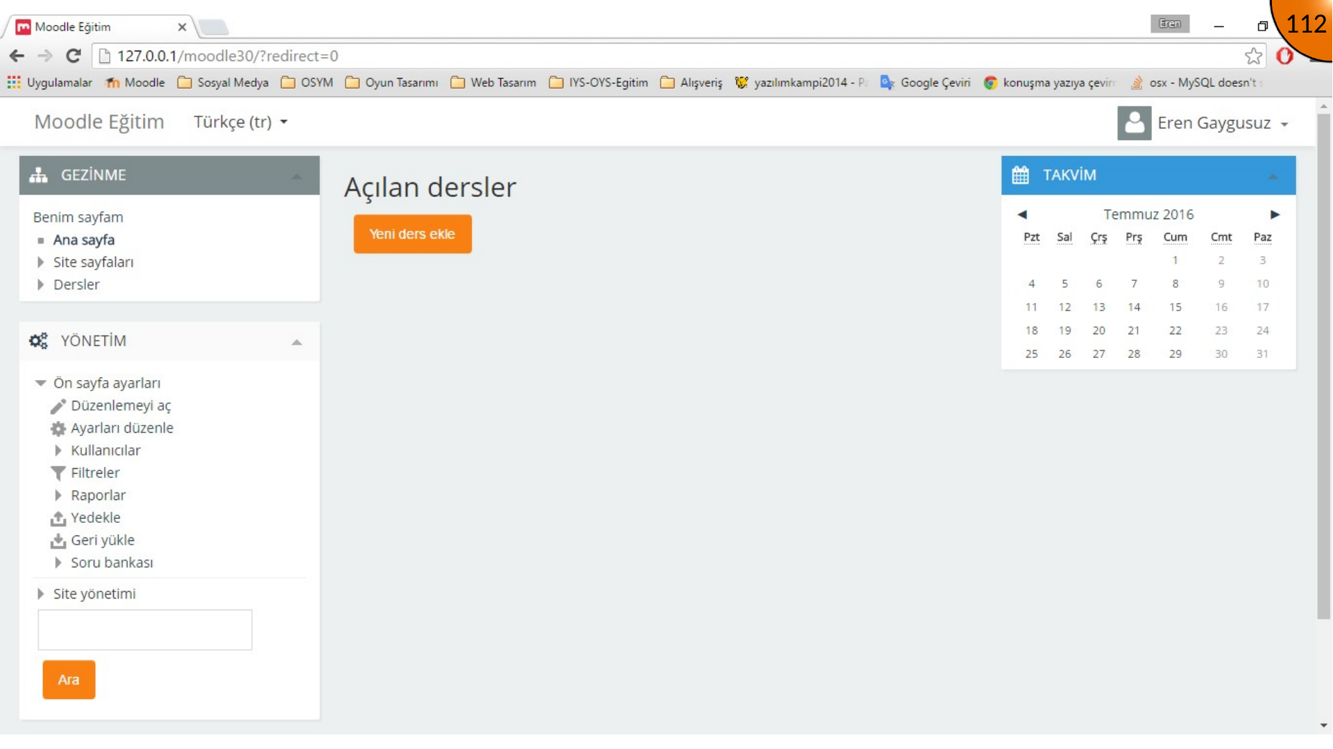 Opening Moodle front page editing