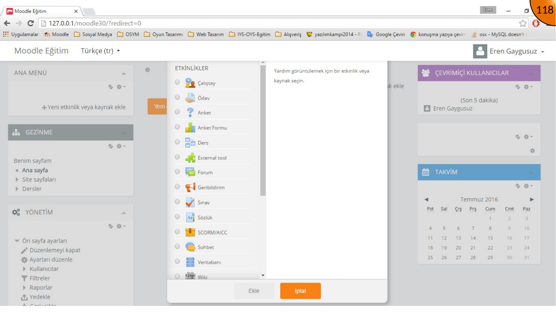 Moodle activity and resource chooser