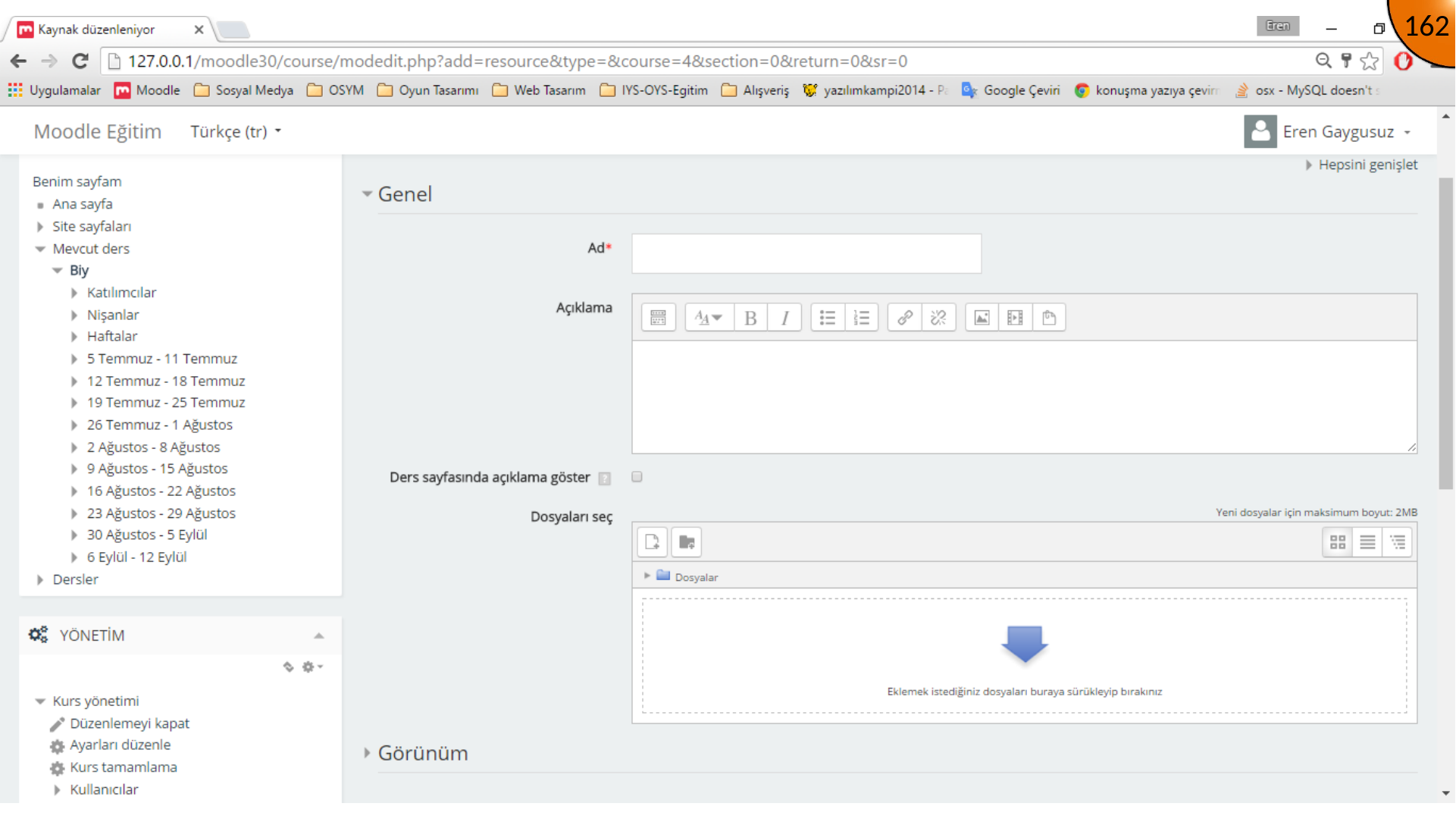 Moodle File resource general settings and upload controls