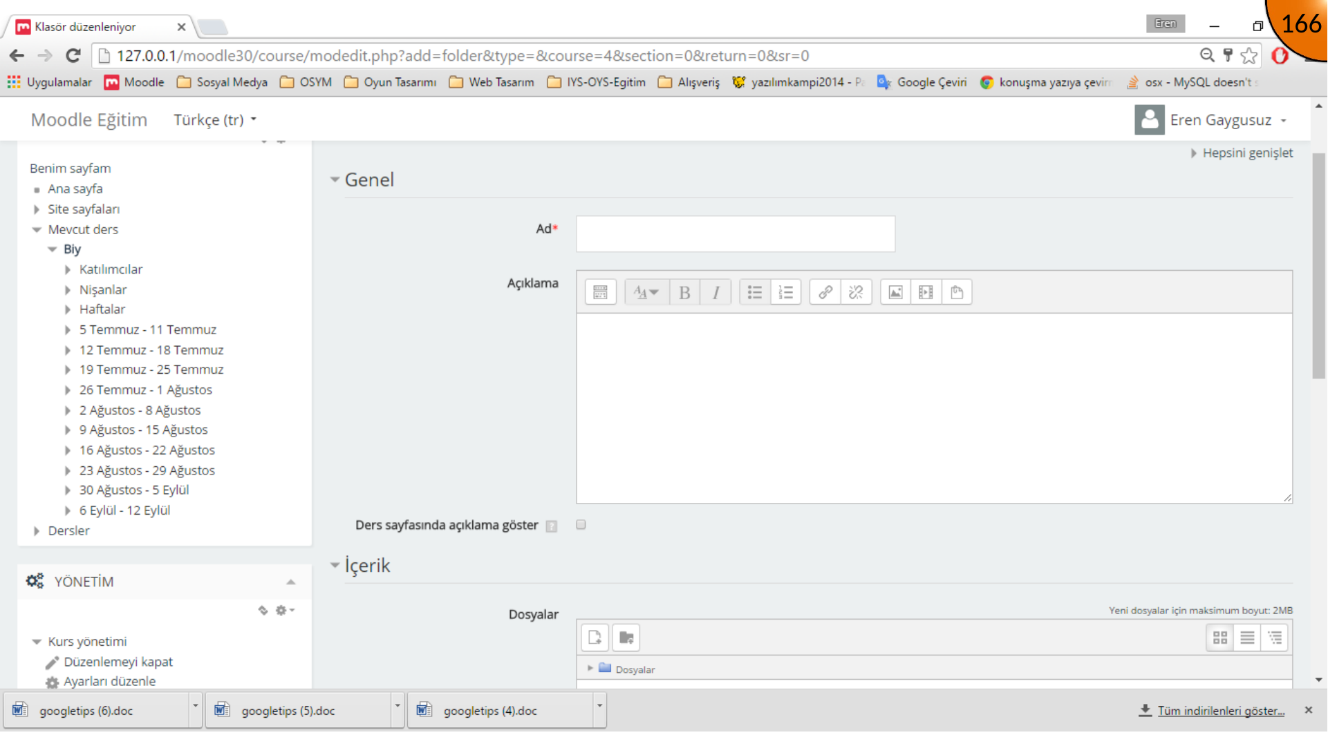 Selecting a Moodle Folder resource