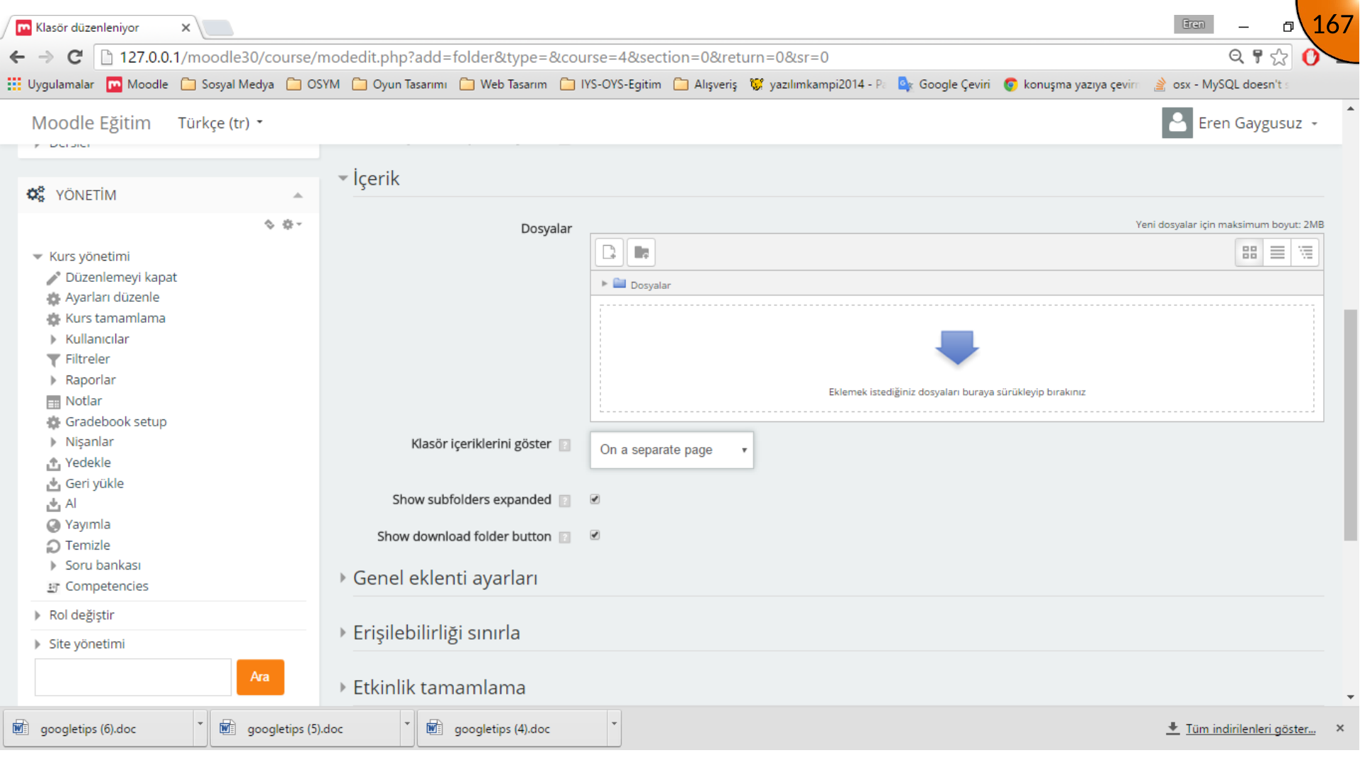 Moodle Folder resource settings