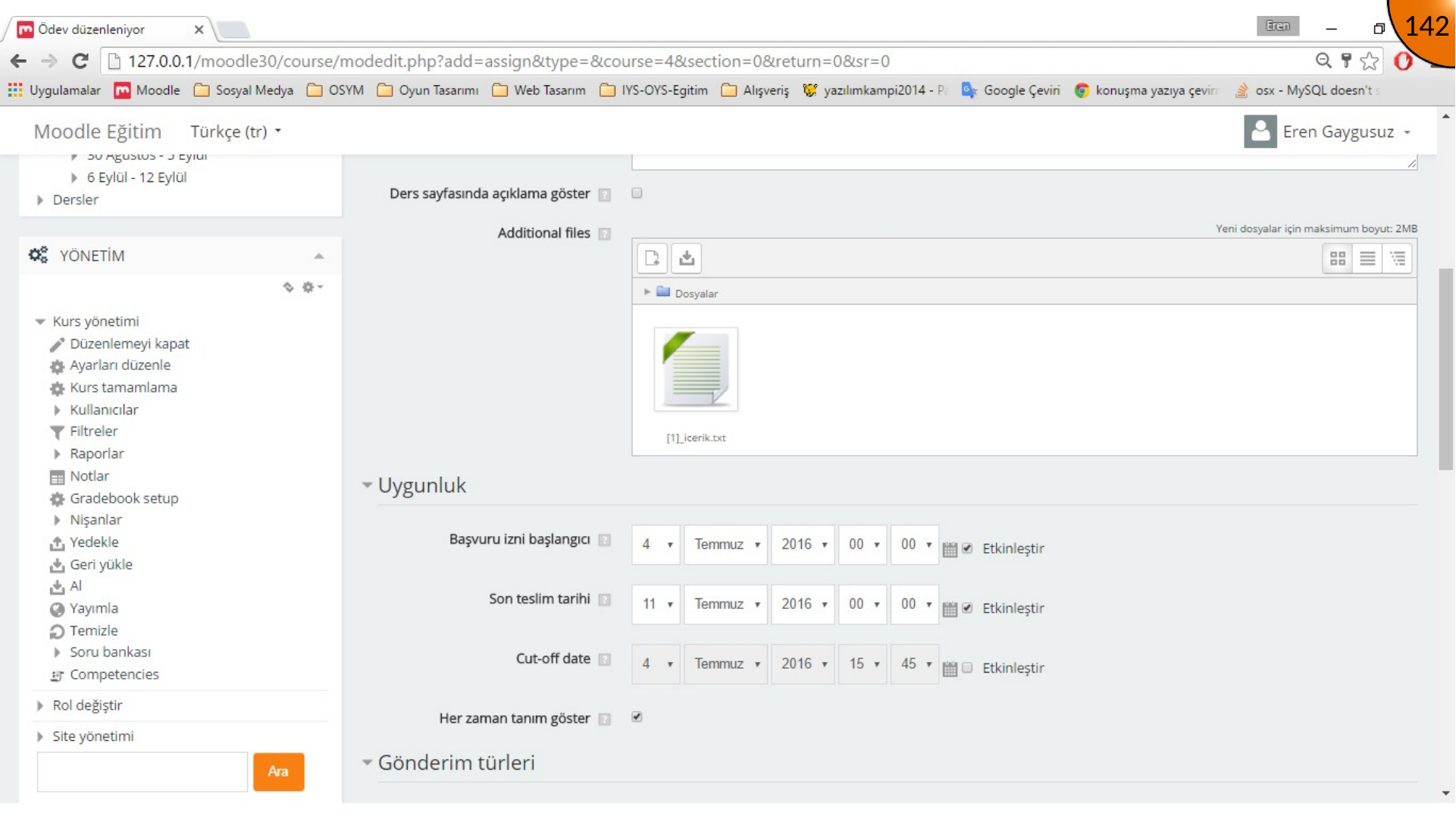Moodle assignment availability and due-date settings