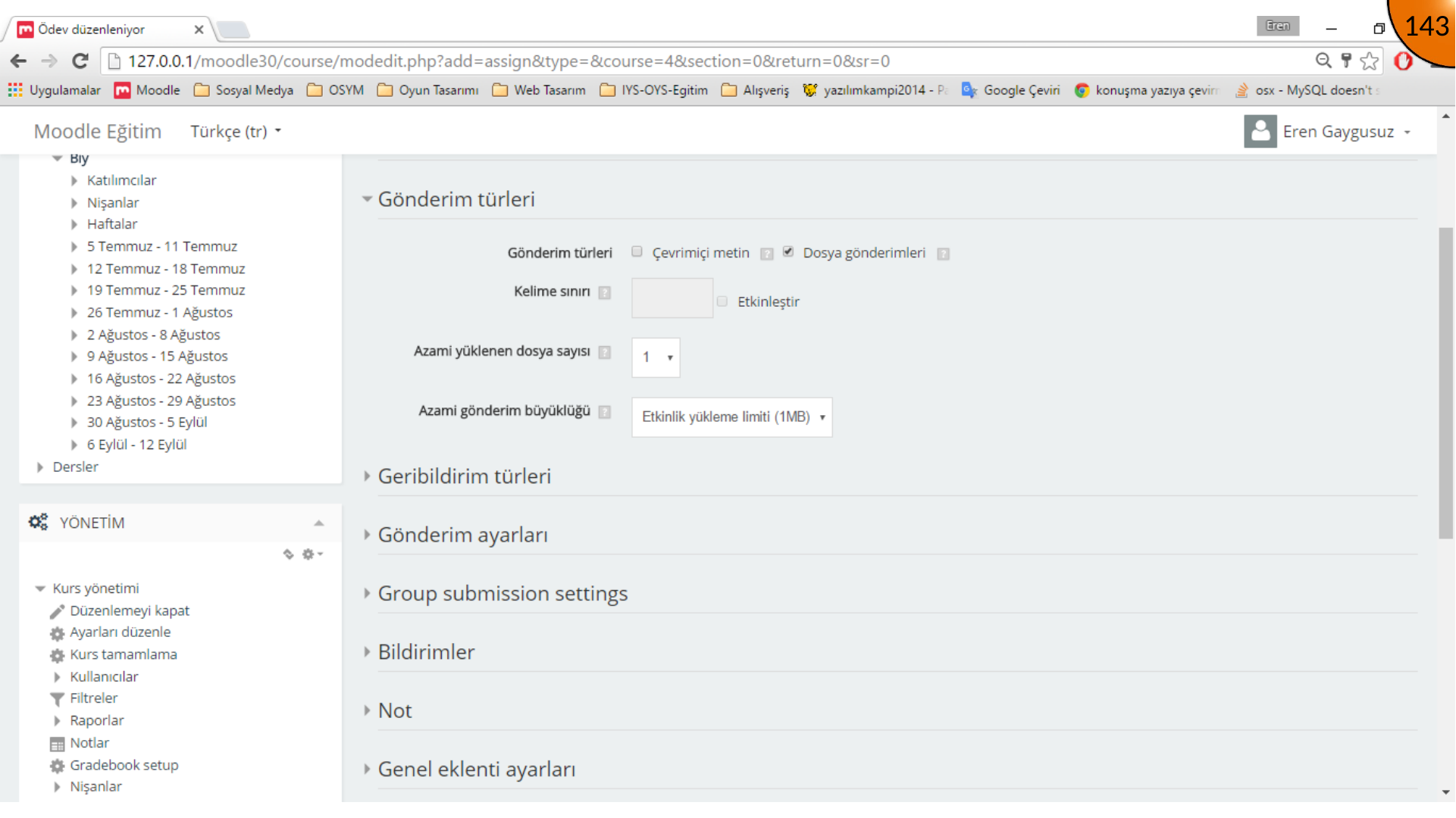Moodle assignment submission type settings