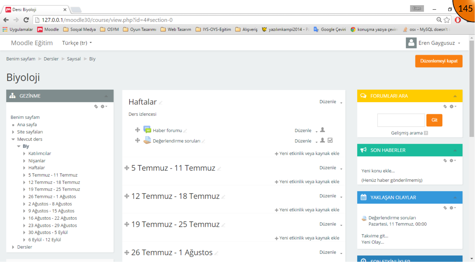 Moodle course page with the new assignment
