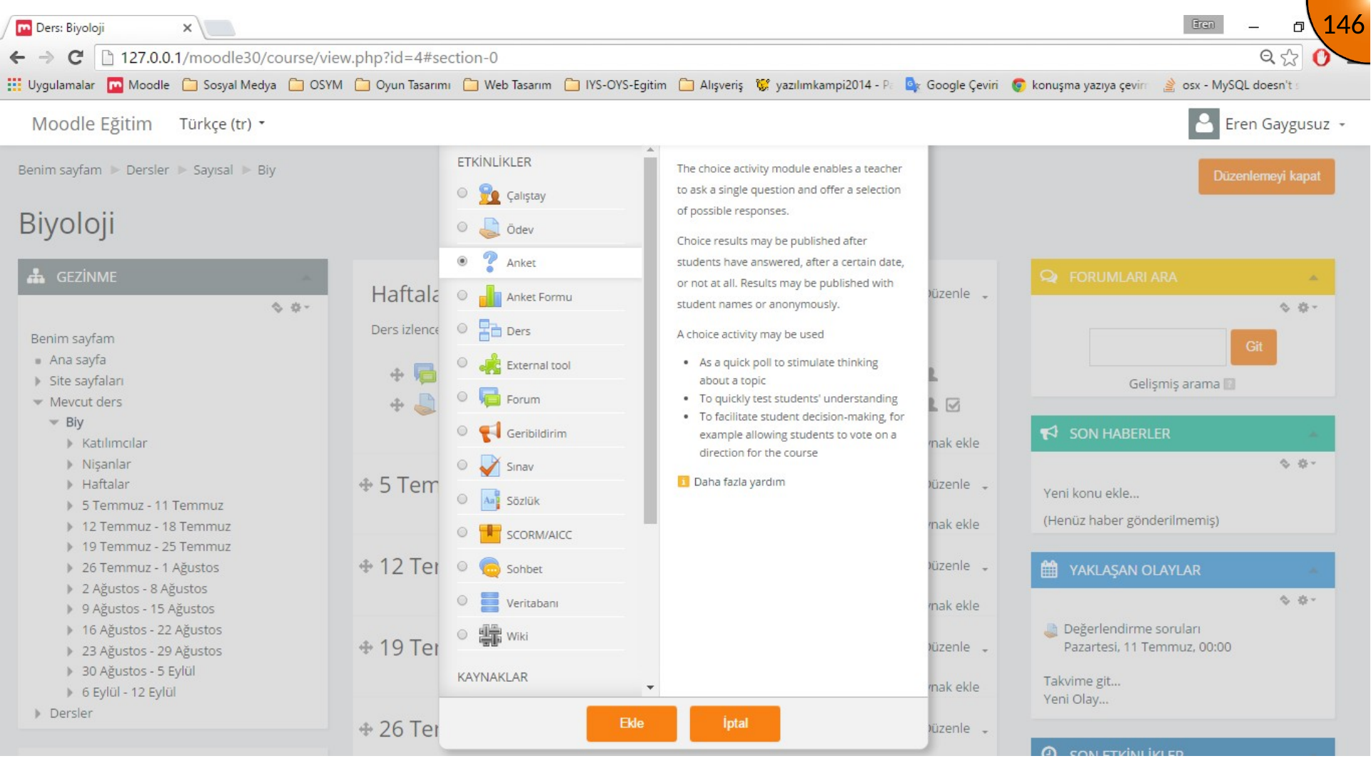 Selecting the Moodle Choice activity