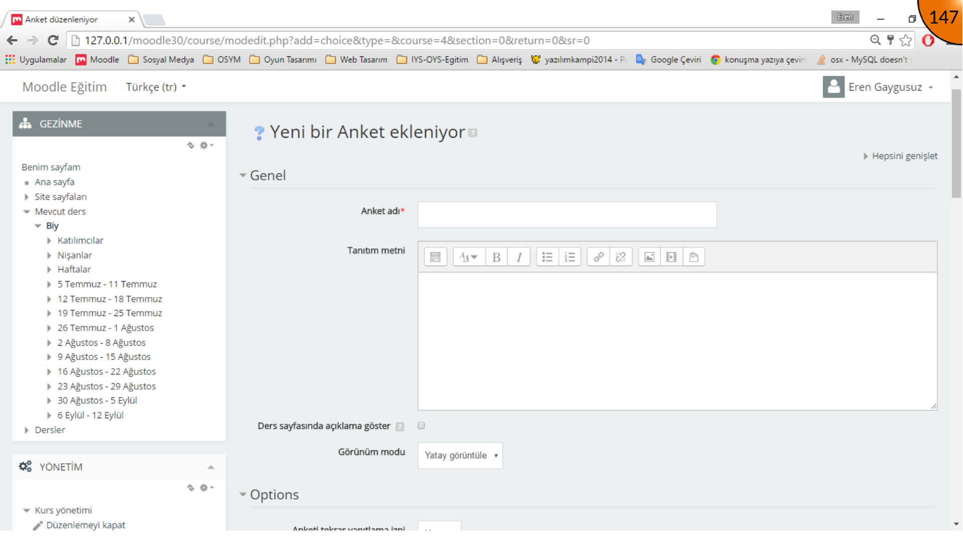 Moodle Choice general settings