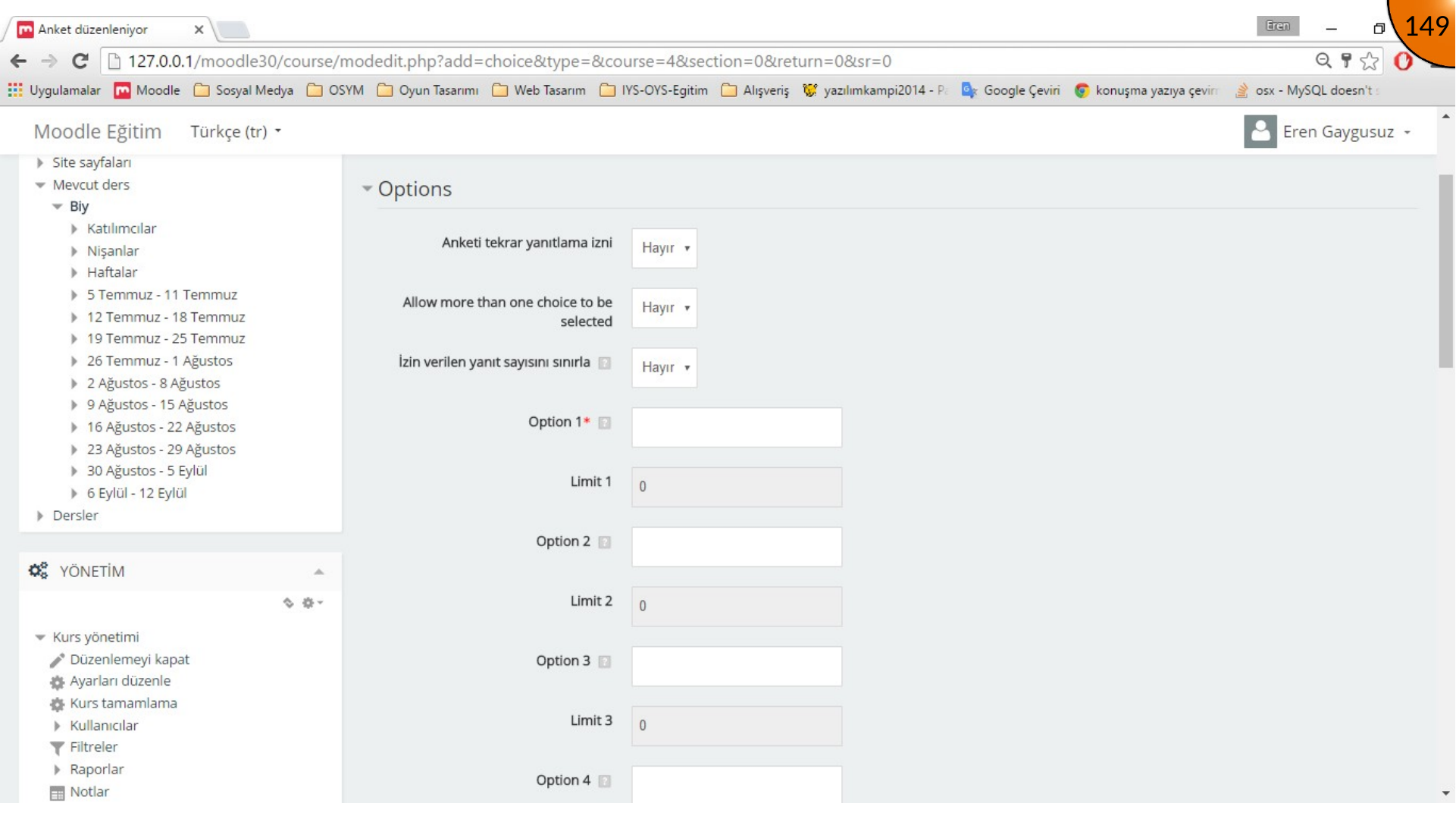 Moodle Choice availability and results settings