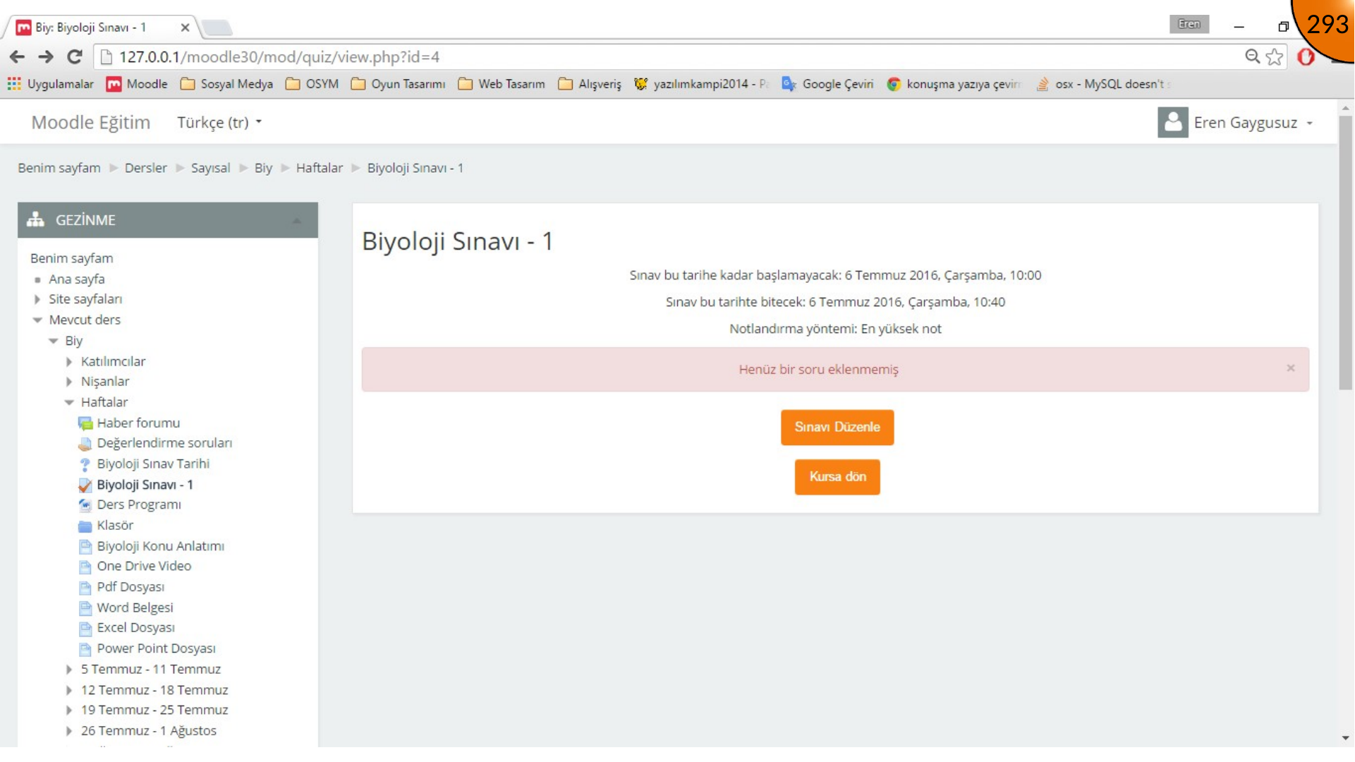 Opening Moodle quiz editing page