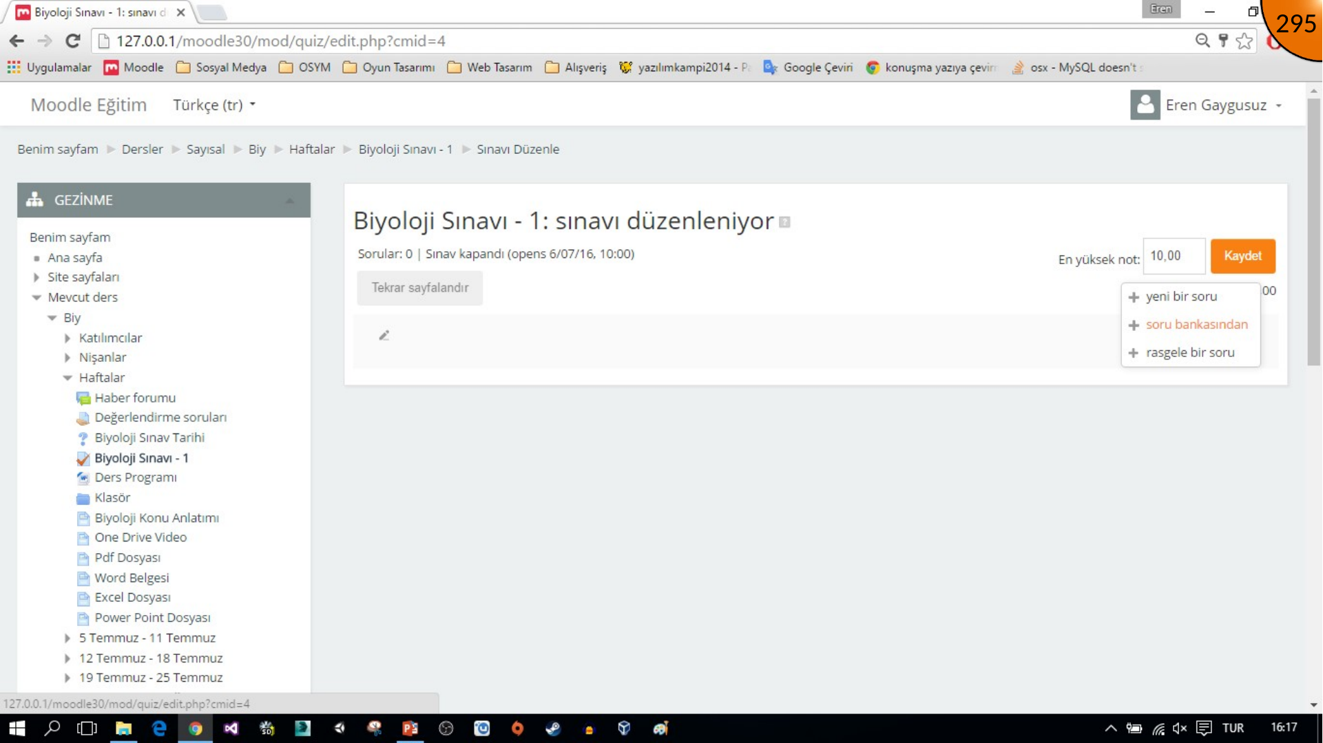 Choosing from question bank in Moodle quiz editor