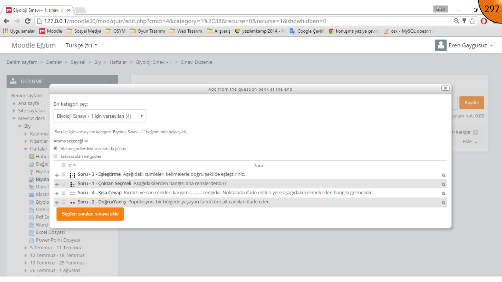 Selecting and adding question bank questions to Moodle quiz