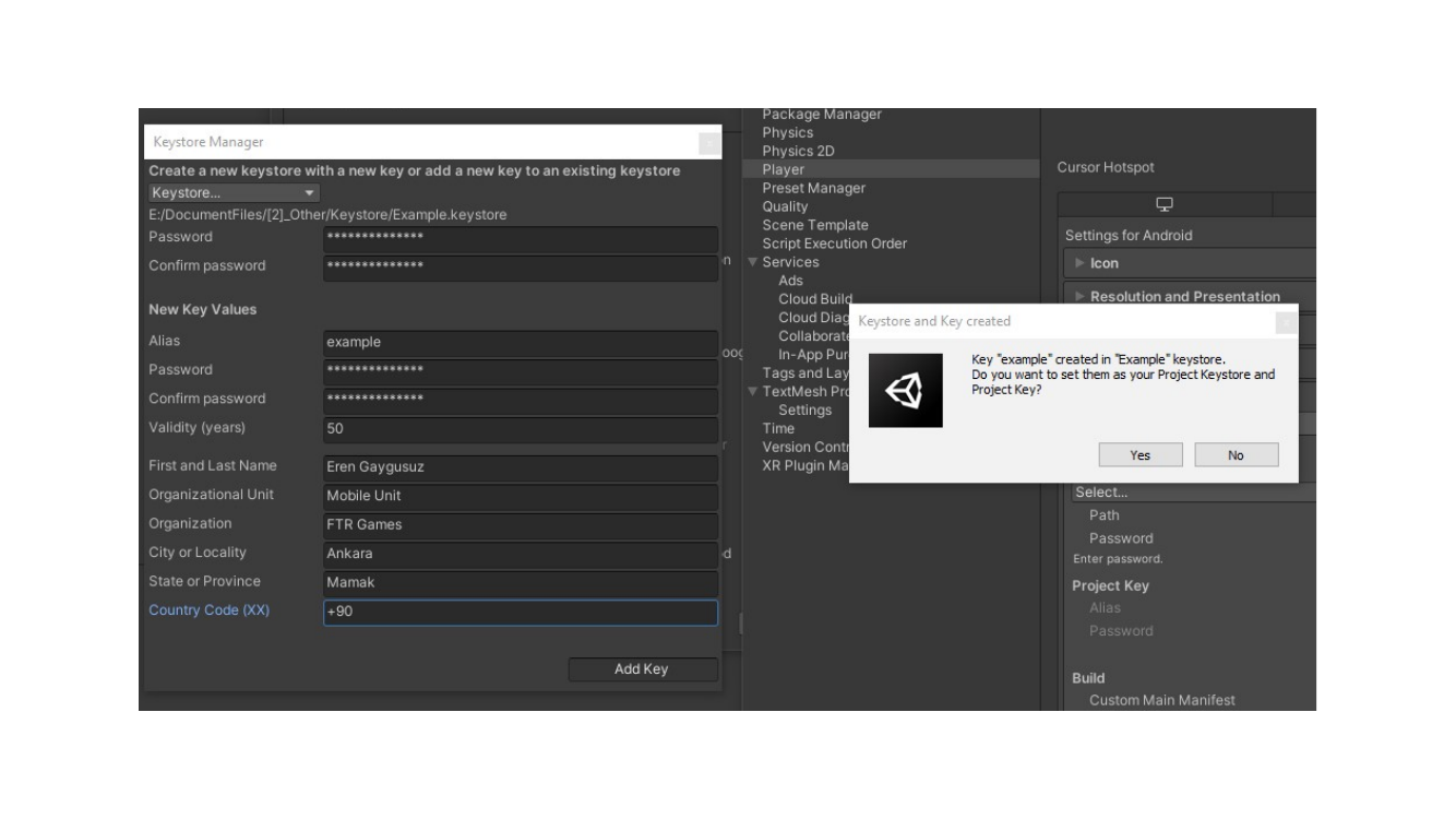 Unity confirmation dialog for using the new keystore