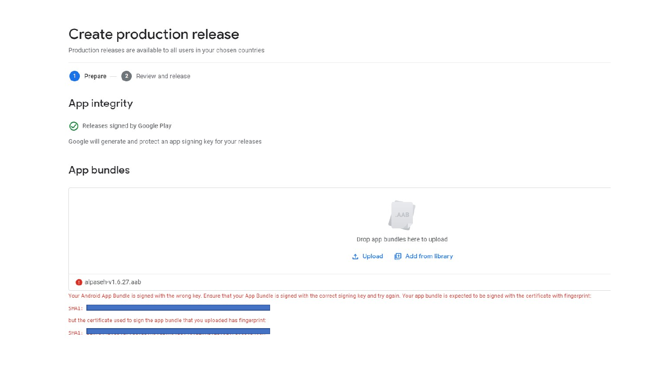 Google Play Console wrong signing key error