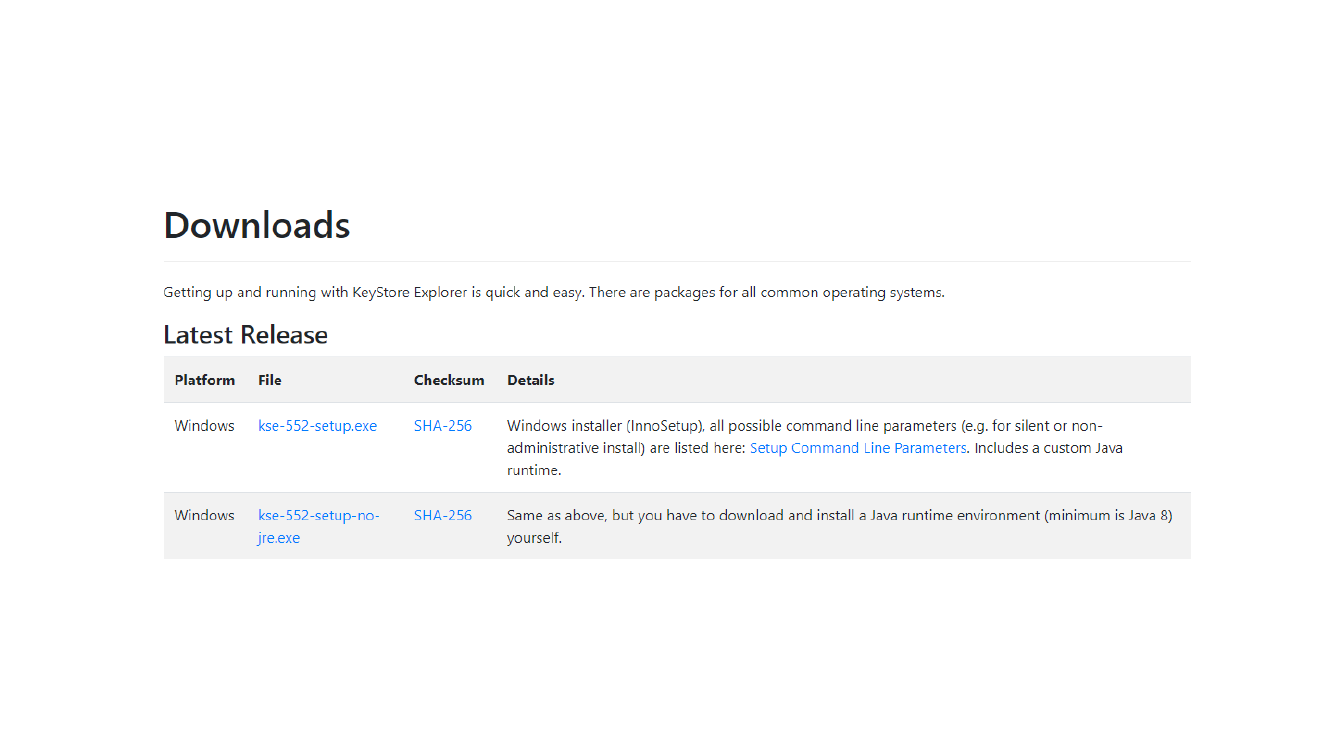 KeyStore Explorer download page