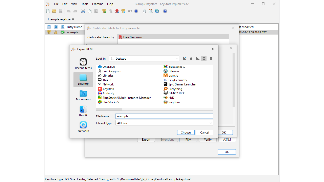 Saving the exported PEM file