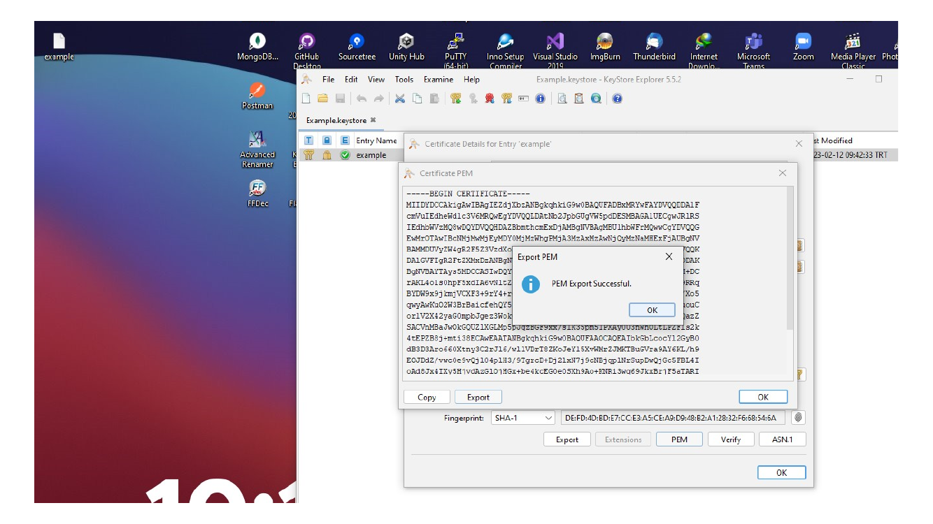 Exported PEM file on the desktop