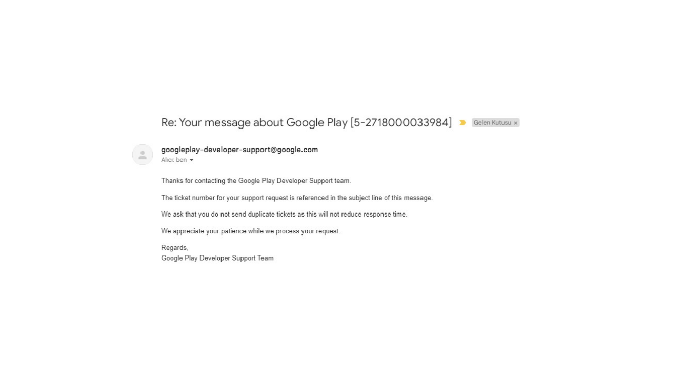 Google Play Developer Support response email