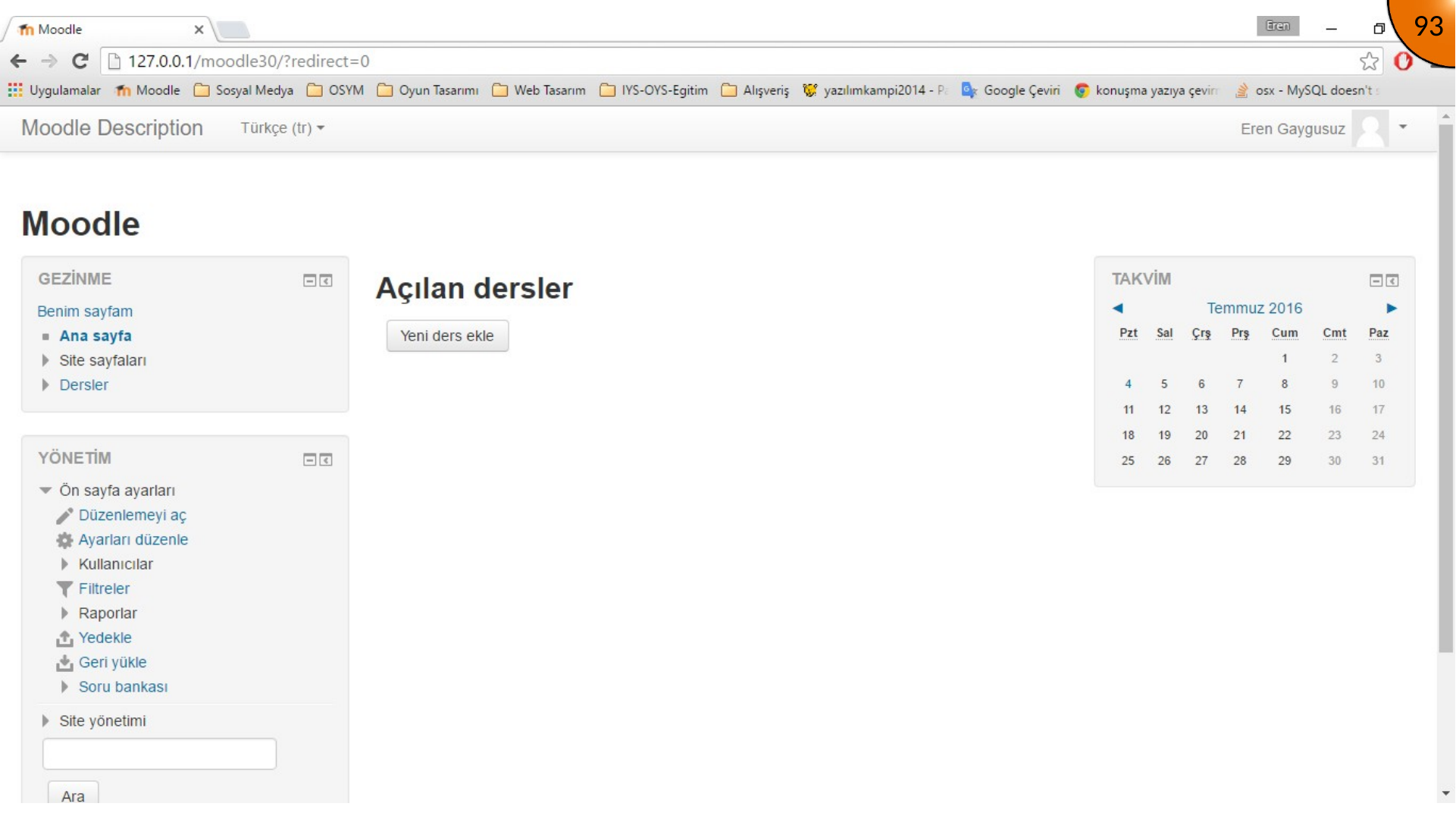 Moodle home page showing the current site name and description