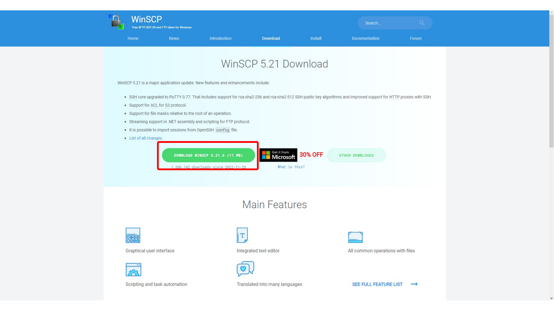Downloading WinSCP from the official website