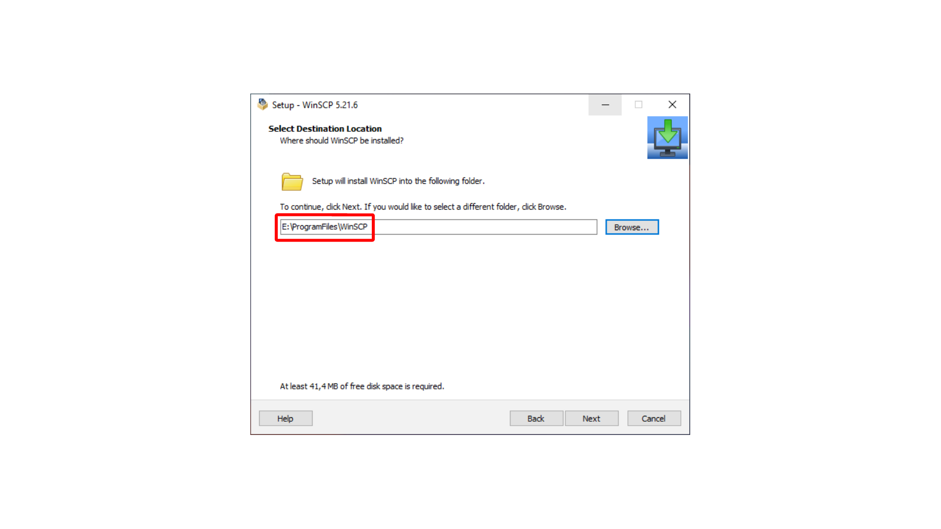 Changing the WinSCP installation directory