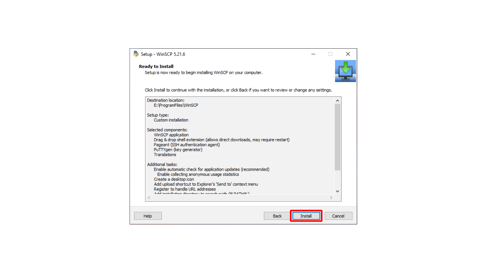 Starting the WinSCP installation