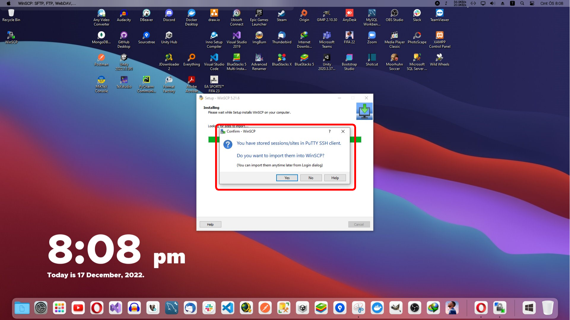 Skipping import of existing WinSCP session data