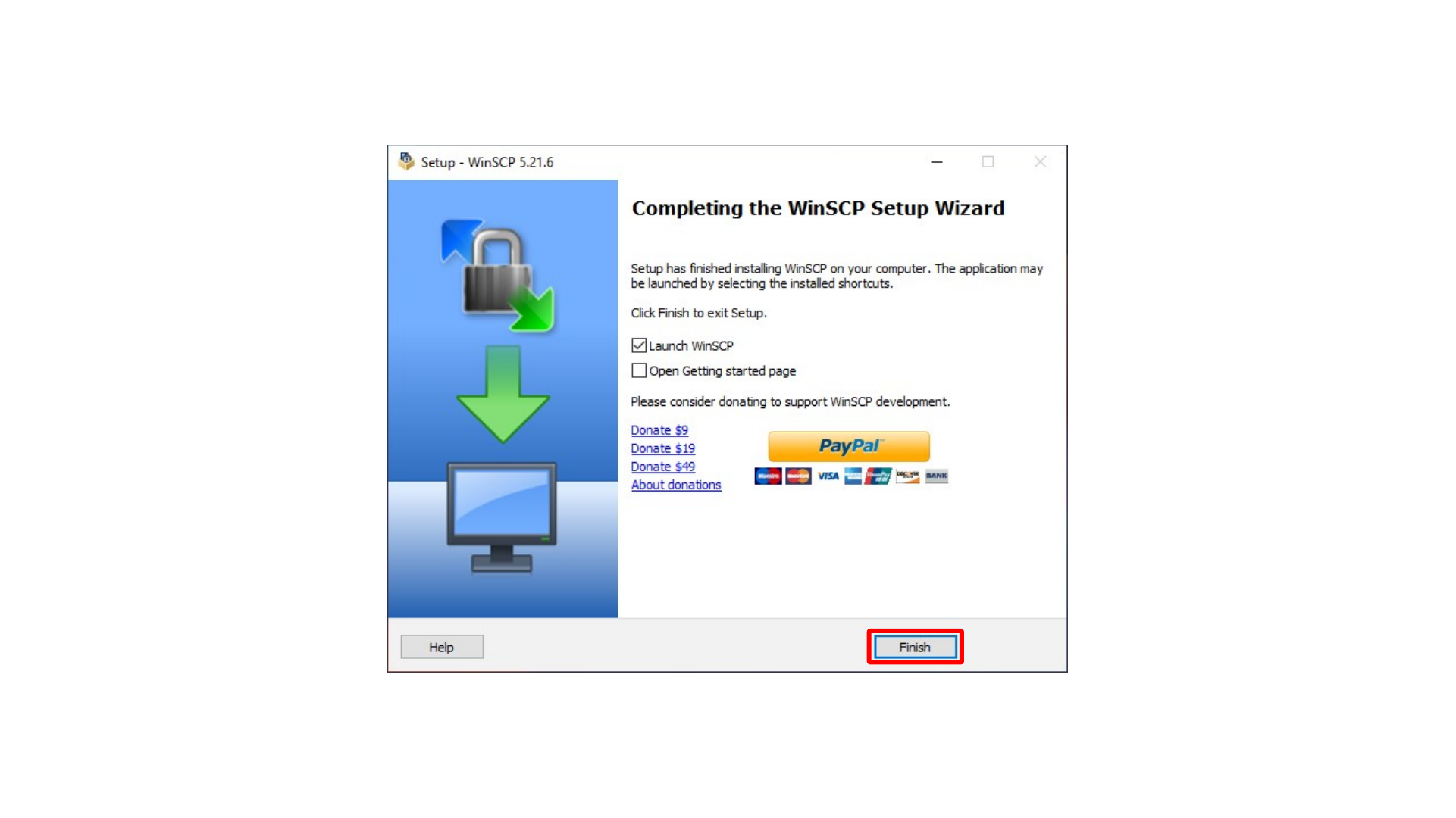 Finishing the WinSCP installation