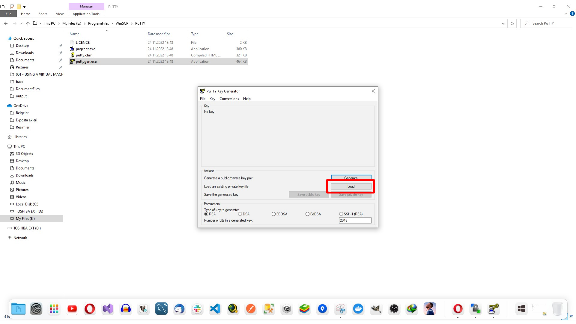 Loading a key file in PuTTYgen