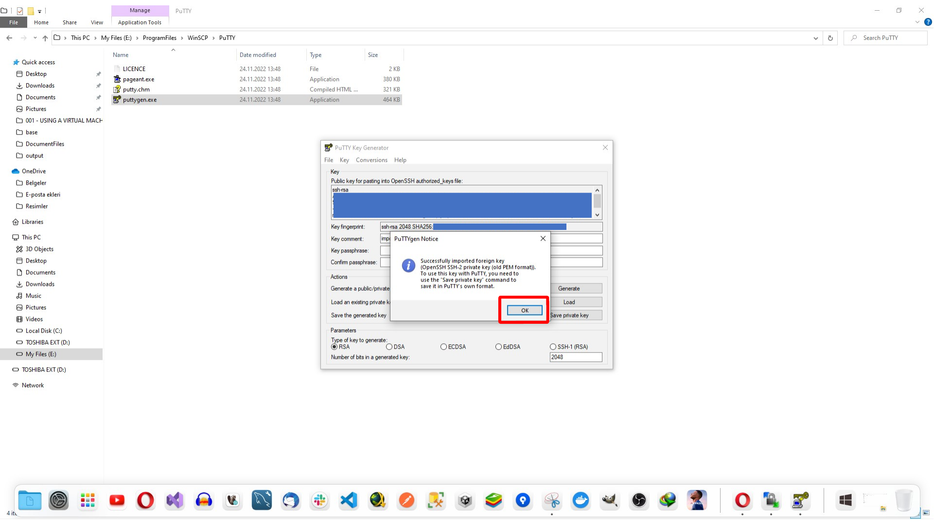 Confirming that the PEM key was loaded successfully