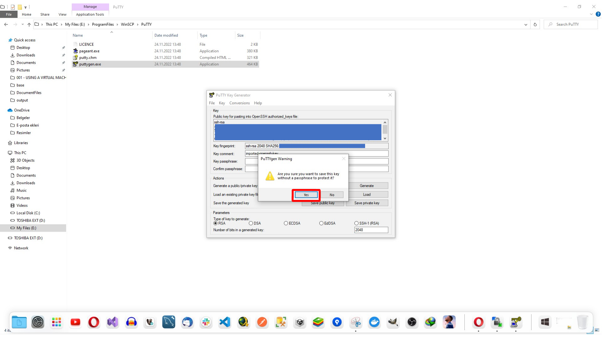 Saving the loaded key as a PPK private key