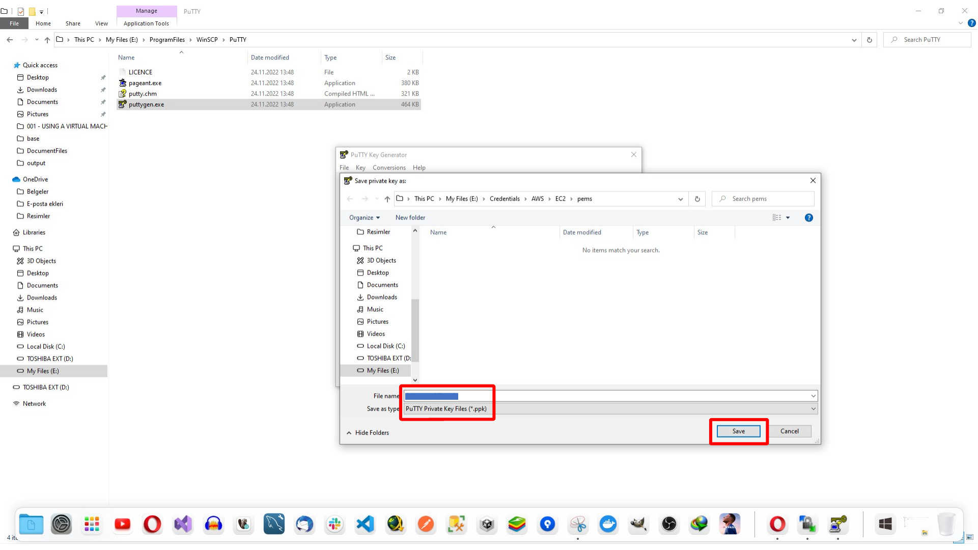 Choosing where to save the generated PPK key