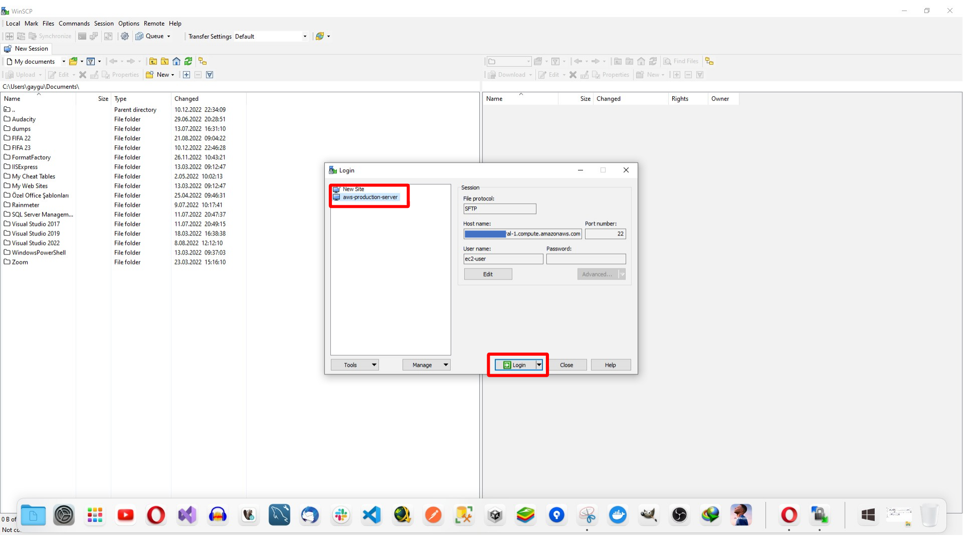 Logging in to the EC2 instance from WinSCP
