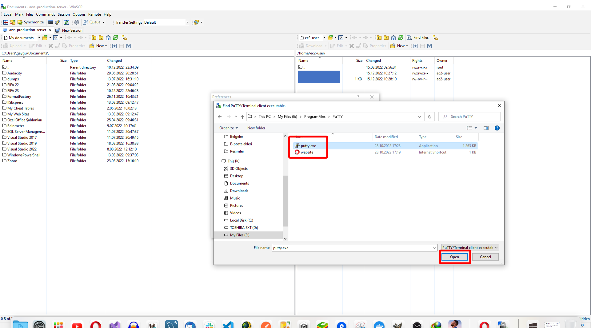 Selecting putty.exe for WinSCP integration