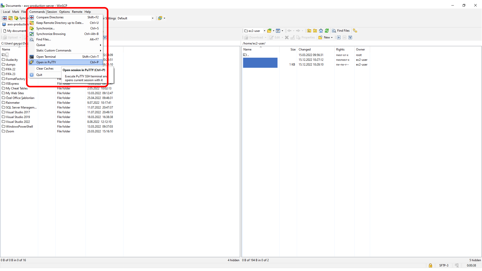 Opening the current WinSCP session in PuTTY