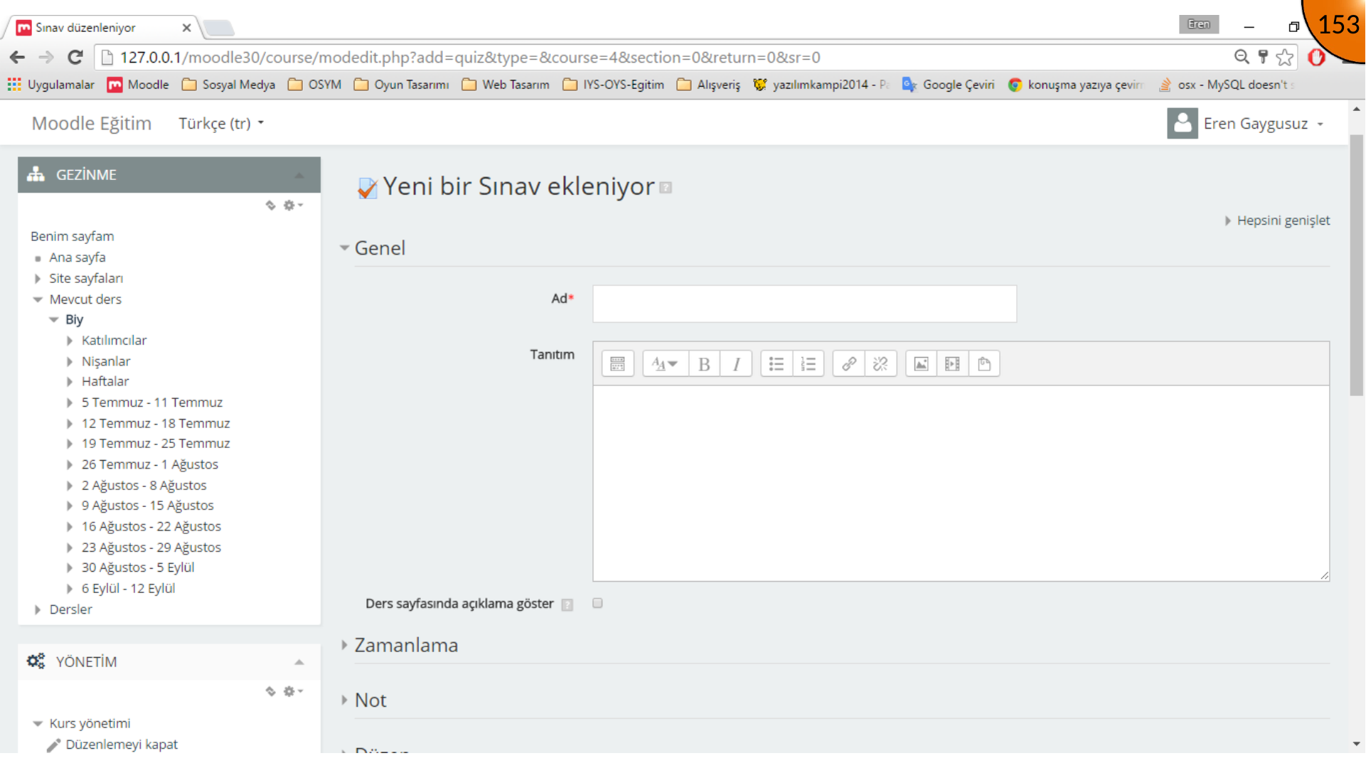 Moodle quiz general settings
