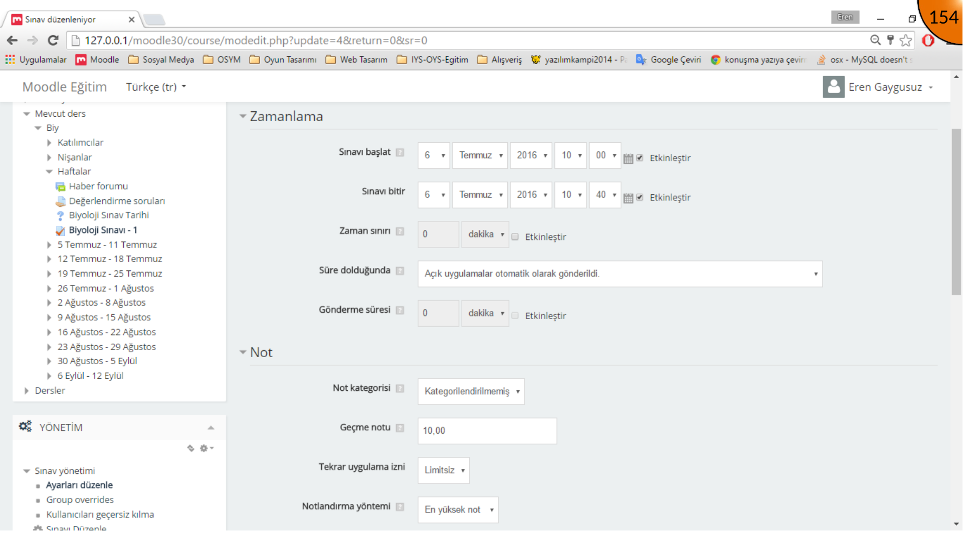 Moodle quiz timing and grading settings