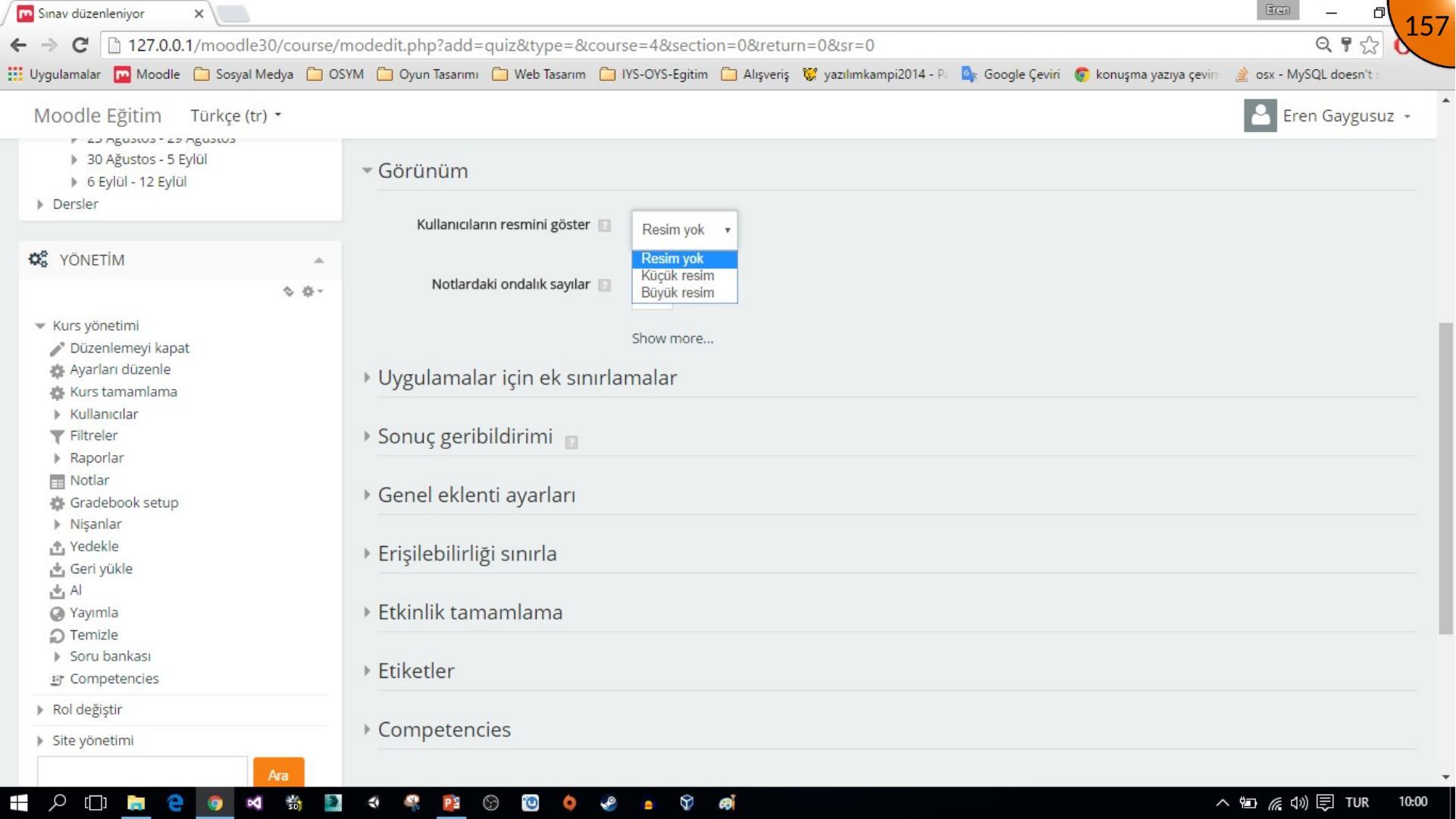 Moodle quiz display settings