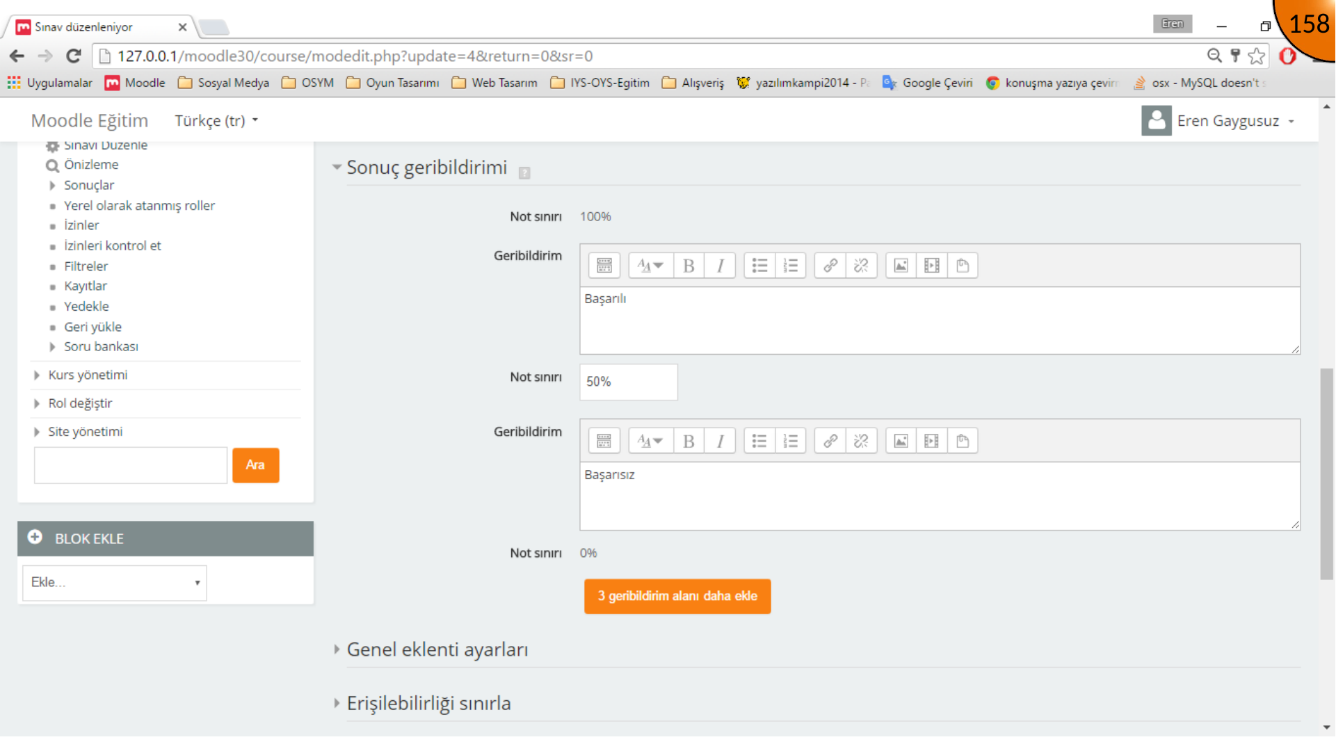 Moodle quiz overall feedback settings