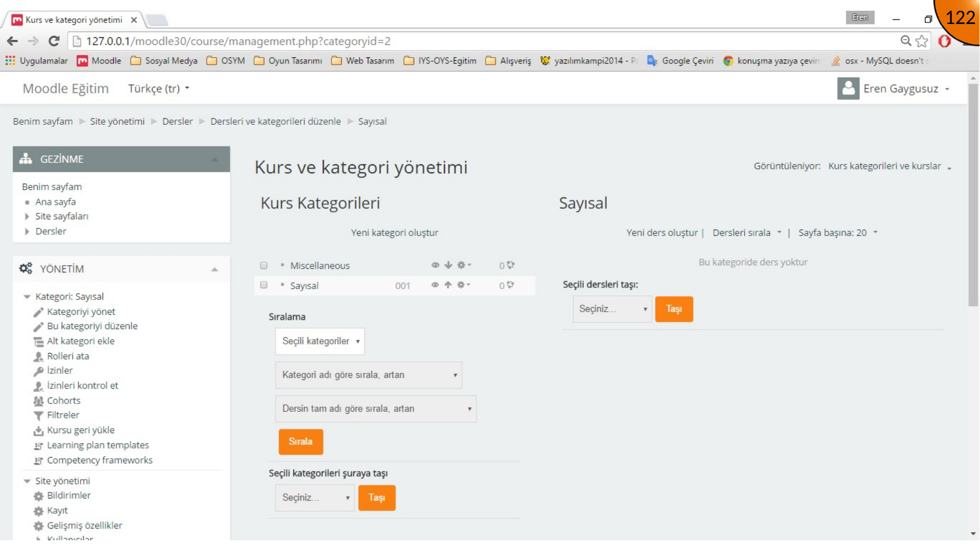 Moodle course category management controls