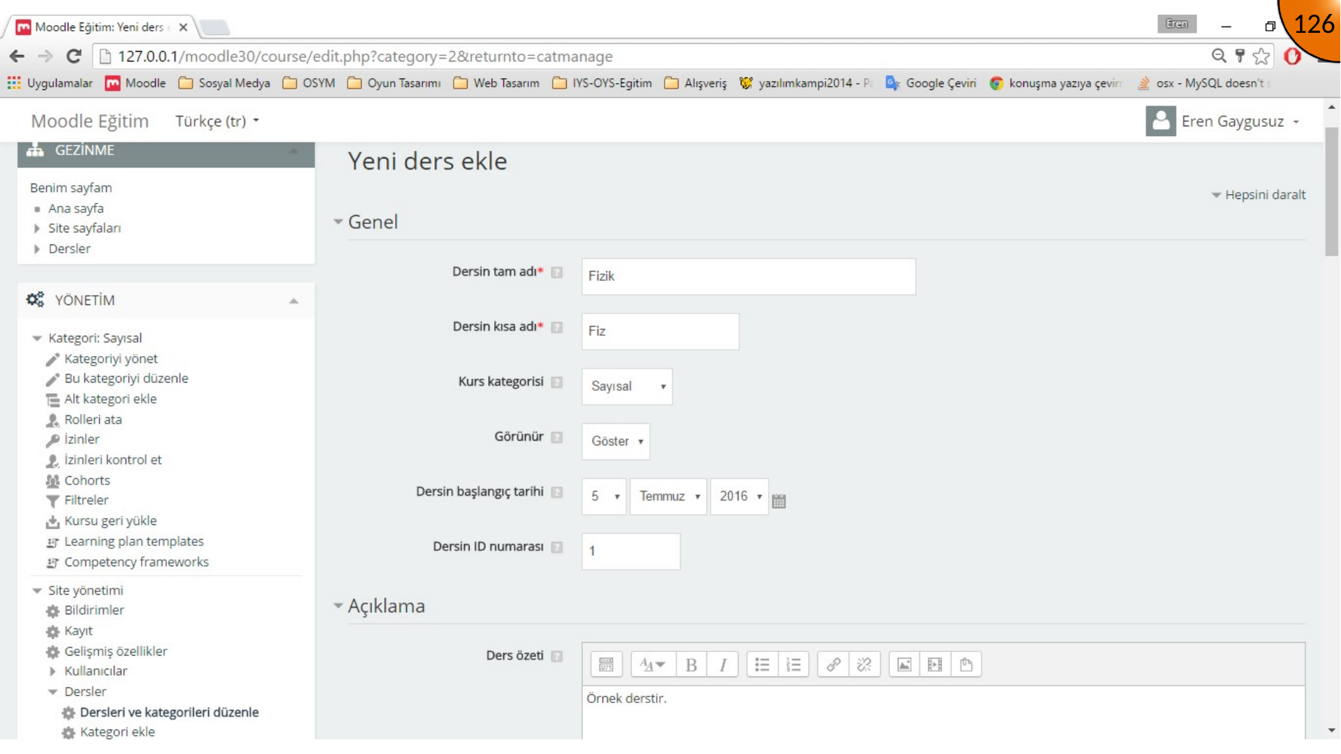 Moodle course general settings