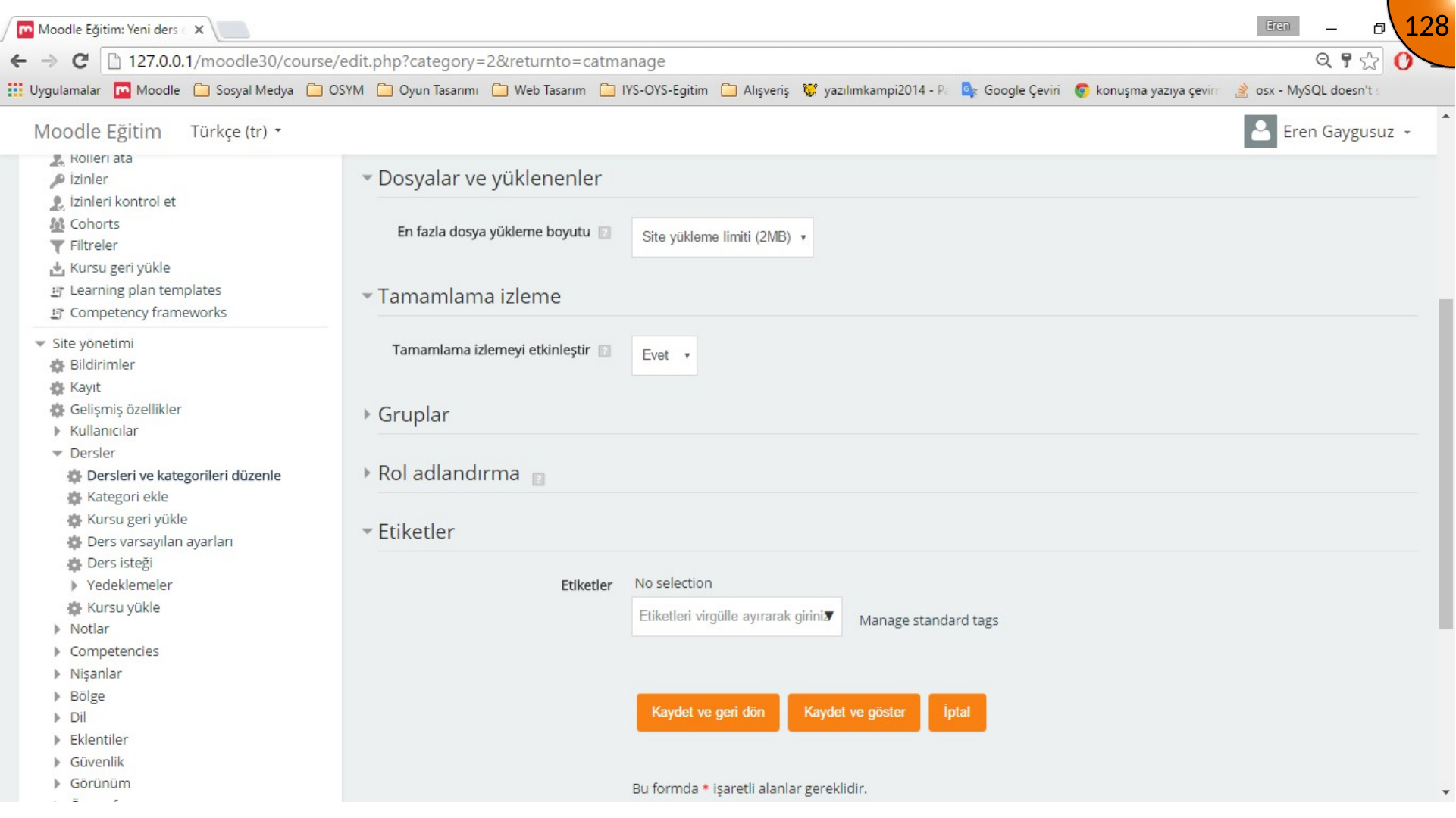 Moodle course upload and completion settings
