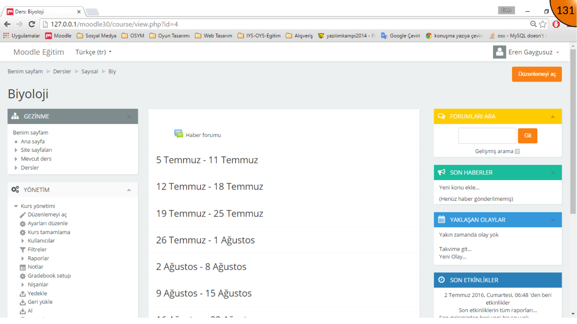 Moodle course page before editing
