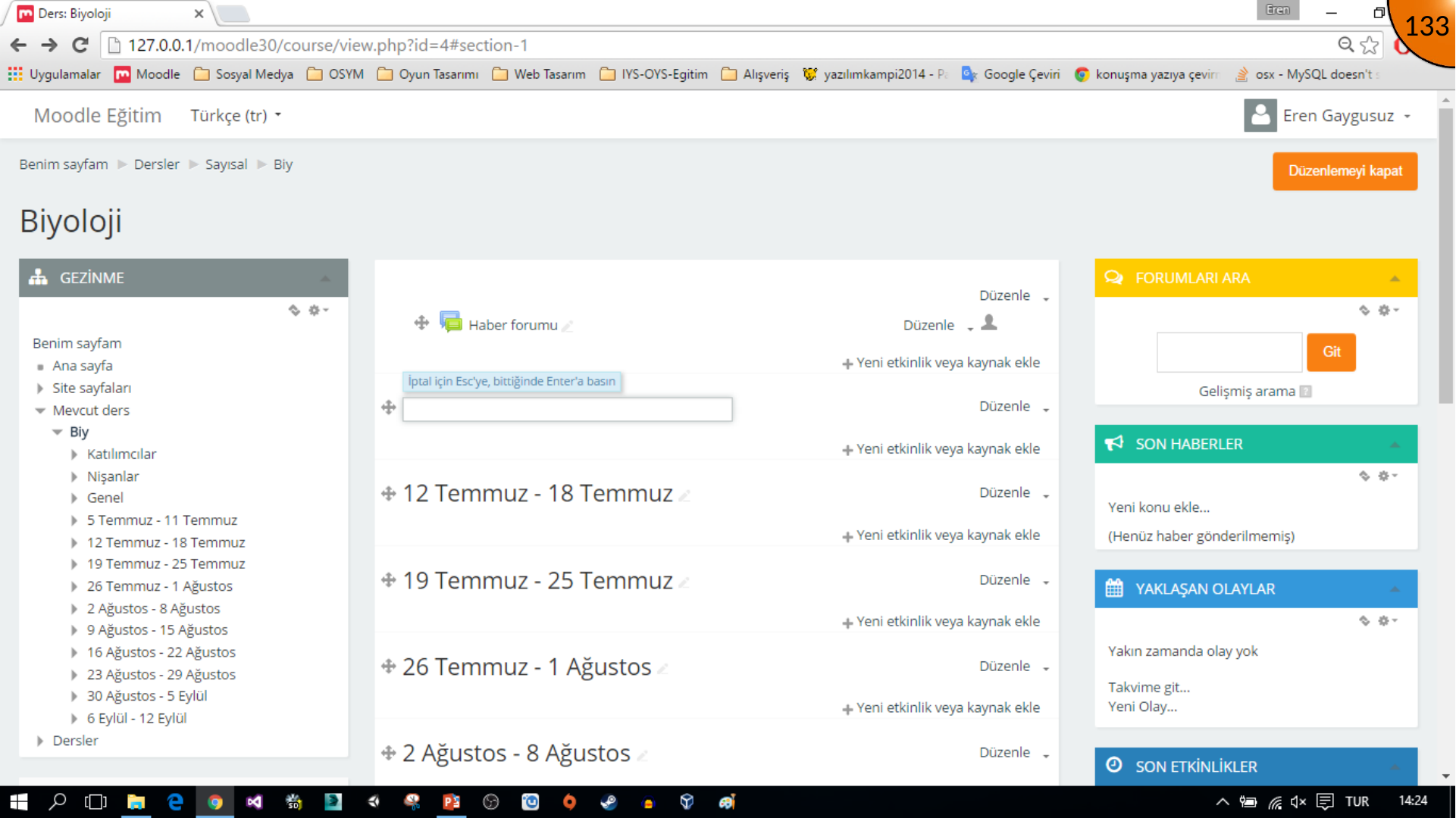 Renaming a Moodle course section