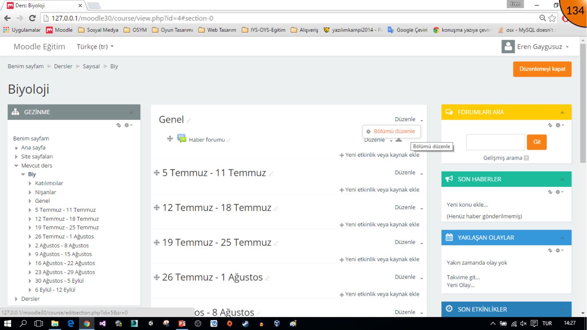 Opening Moodle section settings